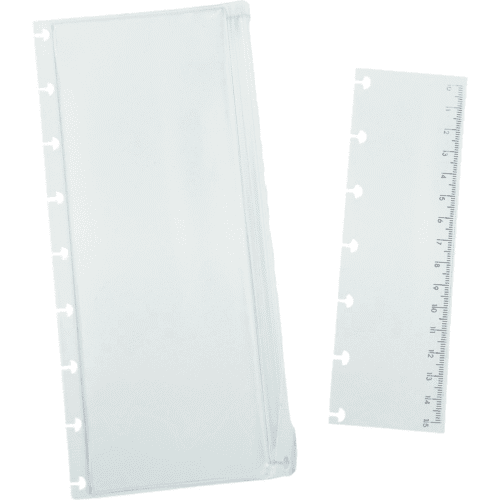 Kit Estojo e Régua Incolor para Caderno de Disco 8x21 cm Transparente PlastPark