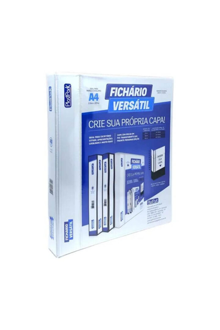 Fichário Personalizável A4 lombada 4 cm 2 Argolas para 240 Folhas Branco