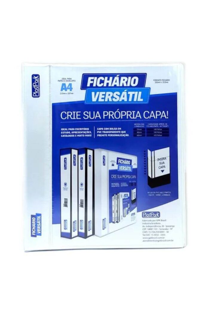 Fichário Personalizável A4 lombada 6 cm 4 Argolas para 420 Folhas Branco - Imagem 2
