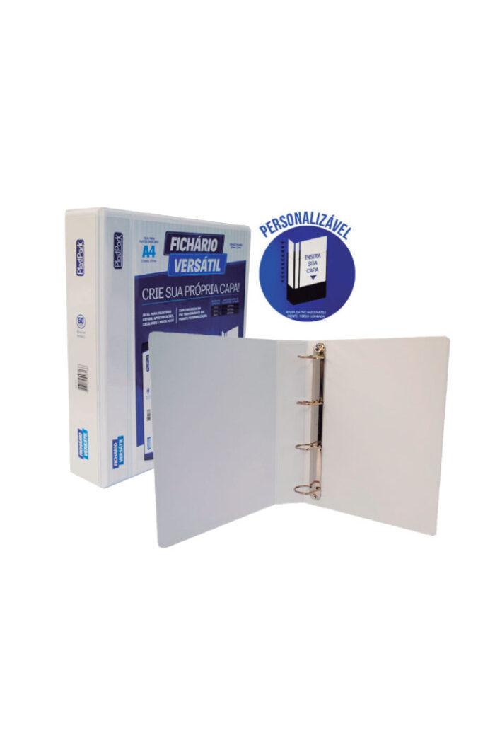 Fichário Personalizável A4 lombada 6 cm 4 Argolas para 420 Folhas Branco - Imagem 2