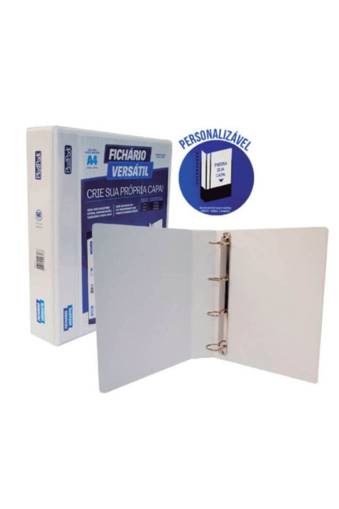 Fichário Personalizável A4 lombada 6 cm 4 Argolas para 420 Folhas Branco - Imagem 4