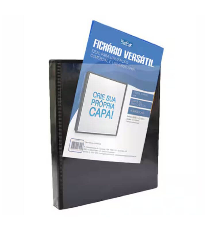 Fichário Personalizável A4 lombada 4 cm 4 Argolas para 240 Folhas Preto
