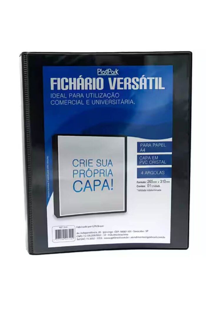 Fichário Personalizável A4 lombada 4 cm 4 Argolas para 240 Folhas Preto - Imagem 3