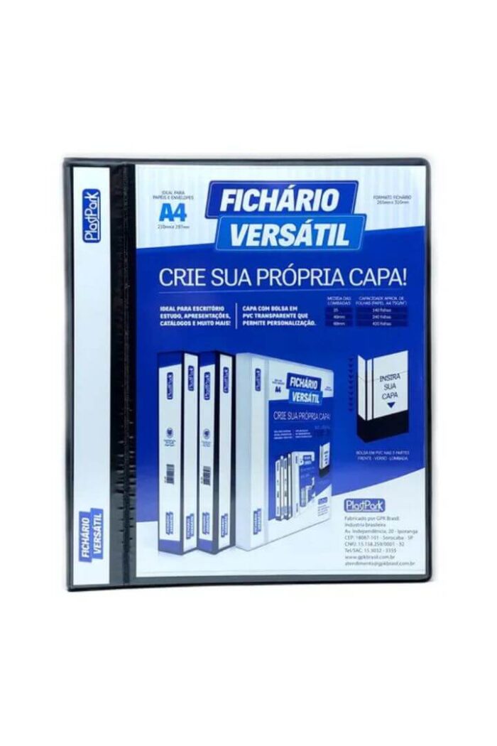 Fichário Personalizável A4 lombada 6 cm 4 Argolas para 420 Folhas Preto - Imagem 2