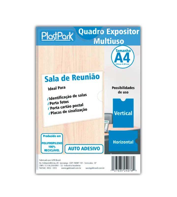 Quadro Expositor Multiuso PP A4 Cristal com fita adesiva para fixação