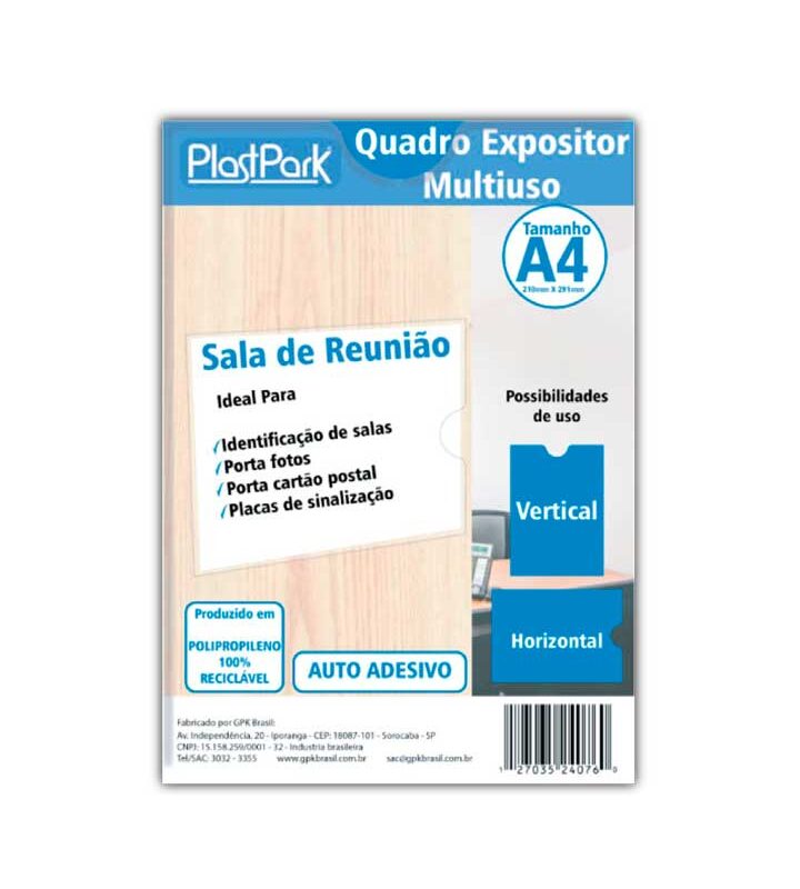 Quadro Expositor Multiuso PP A4 Cristal com fita adesiva para fixação