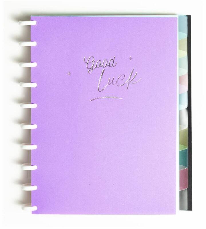 Caderno Universitário 50 Folhas Disco Capa PP com estojo régua e 10 divisórias Lilás