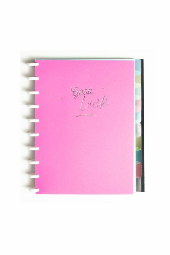 Caderno Colegial 50 Folhas Disco Capa PP com estojo régua e 10 divisórias Pink