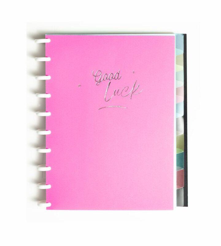 Caderno Colegial 50 Folhas Disco Capa PP com estojo régua e 10 divisórias Pink