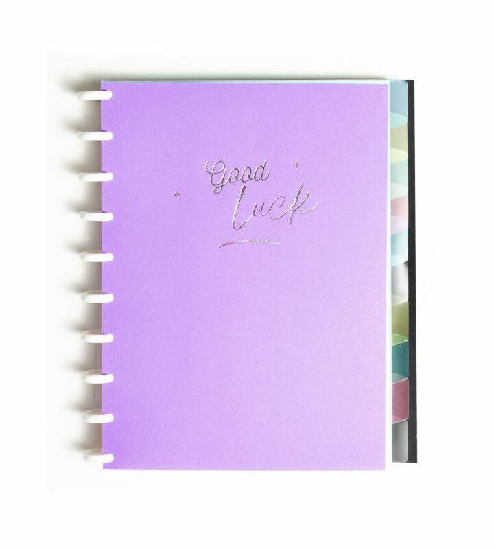 Caderno Colegial 50 Folhas Disco Capa PP com estojo régua e 10 divisórias Lilás