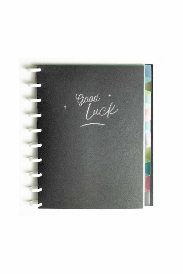 Caderno Colegial 50 Folhas Disco Capa PP com estojo régua e 10 divisórias Preto