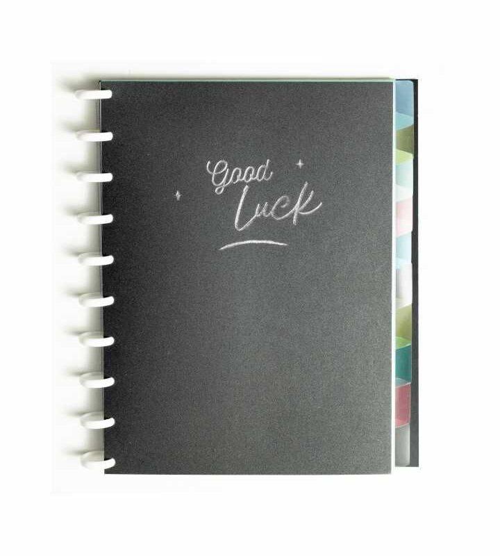 Caderno Colegial 50 Folhas Disco Capa PP com estojo régua e 10 divisórias Preto