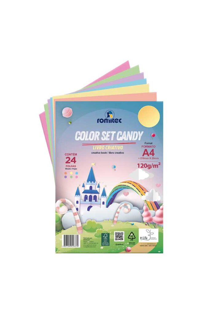 Livro Dobradura e Colorir Criativo Color Set Candy A4 120 Alta Gramatura com 24 Folhas