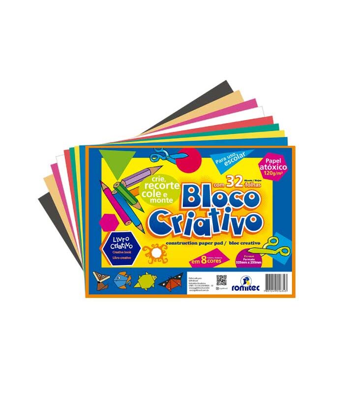 Bloco Criativo 8 Cores A4+ 120 Alta Gramatura com 32 Folhas