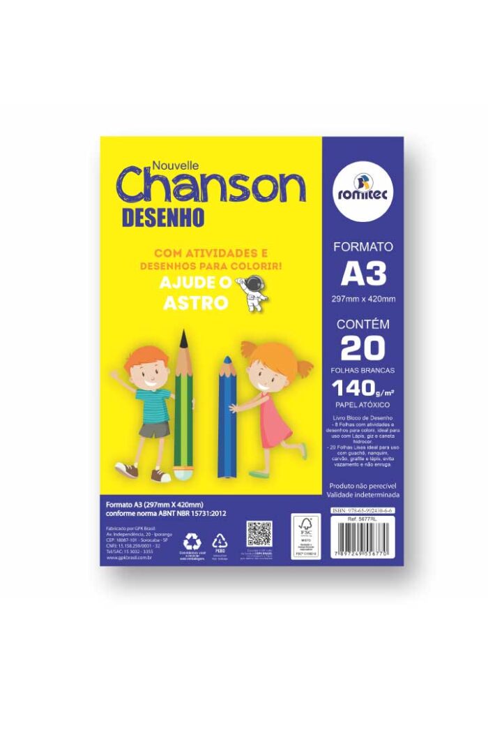 Livro Caderno Desenho A3 com 20 Folhas 140 GSM Branco