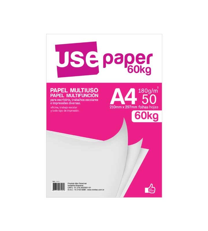 Papel A4 60 kg 180 GSM Sulfite Branco com 50 Folhas