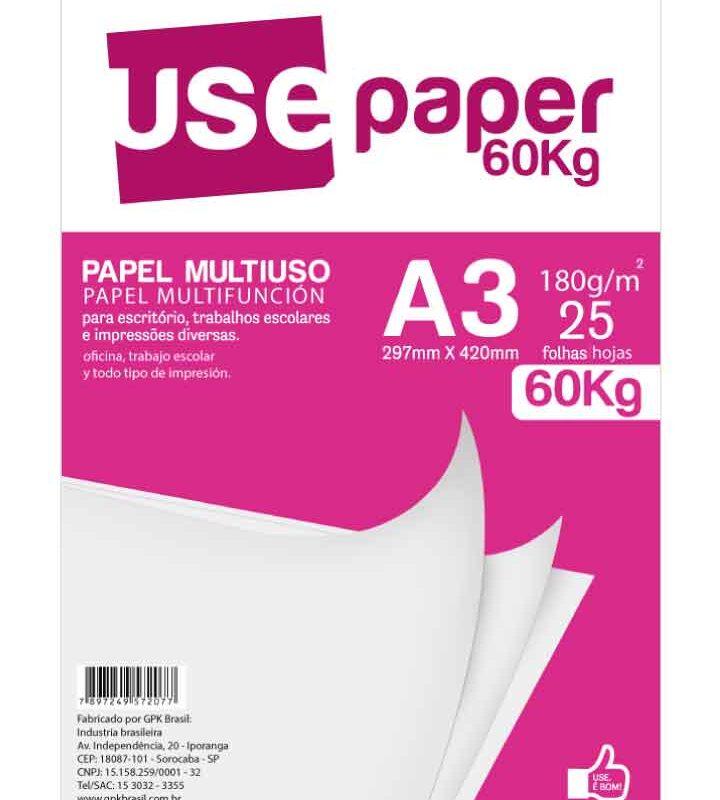 Papel A3 60 kg 180 GSM Sulfite Branco com 25 Folhas