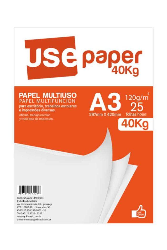 Papel A3 40 kg 120 GSM Sulfite Branco com 25 Folhas