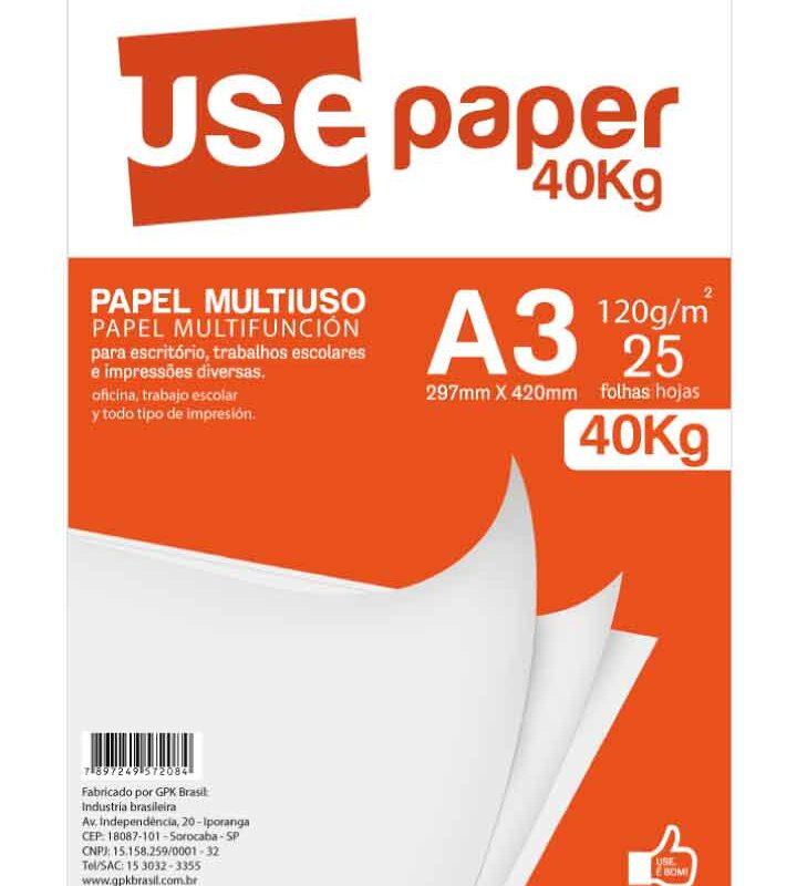 Papel A3 40 kg 120 GSM Sulfite Branco com 25 Folhas