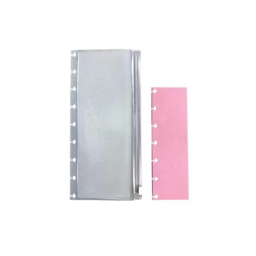 Kit Estojo e Régua Rosa para Caderno de Disco 8x21 cm Transparente PlastPark