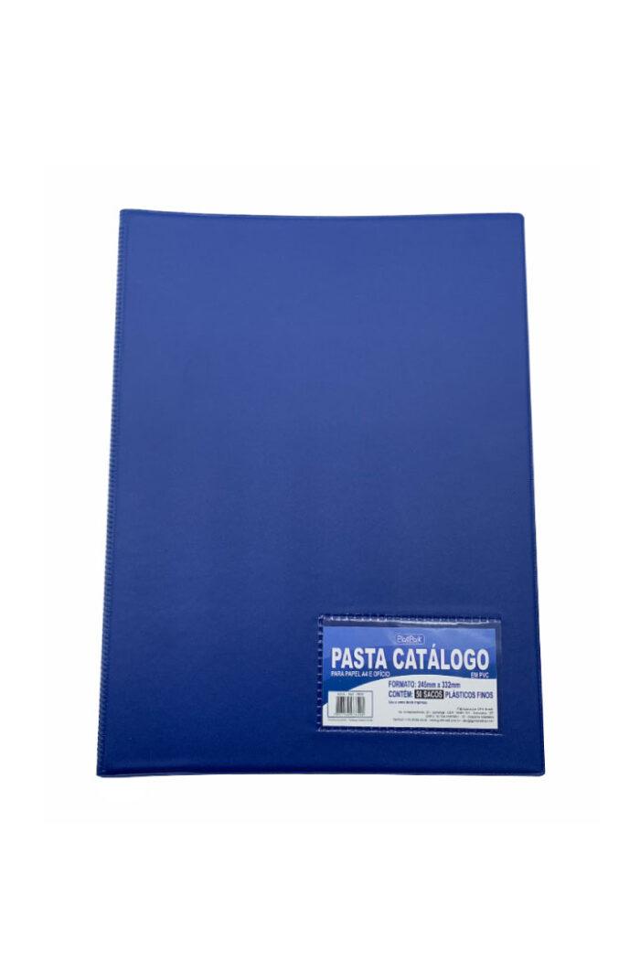 Pasta Catálogo PVC Ofício com Visor 50 Sacos Azul