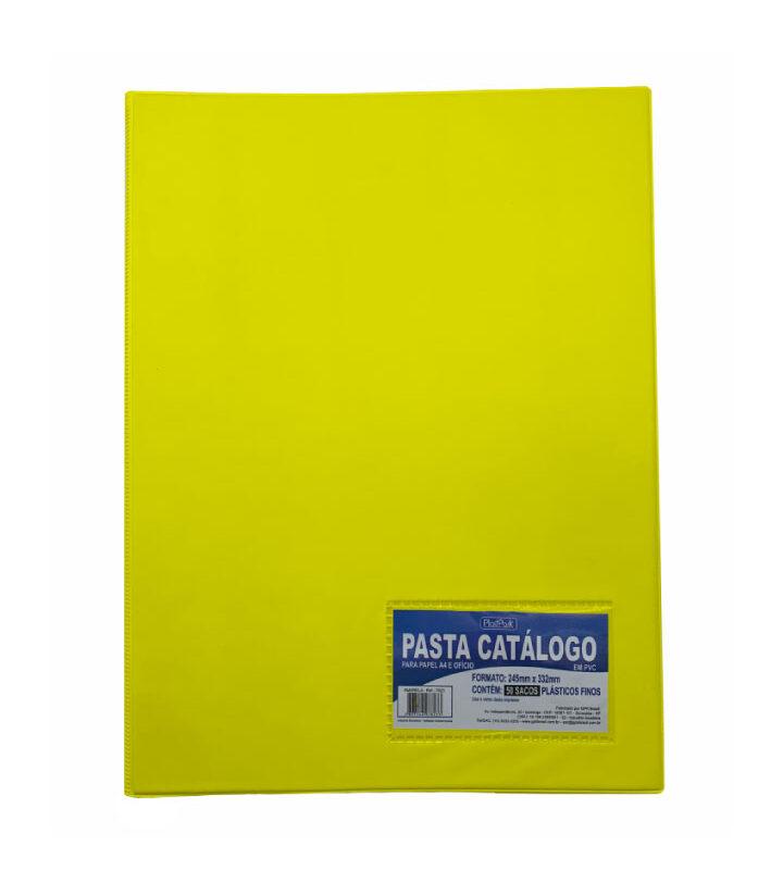 Pasta Catálogo PVC Ofício com Visor 50 Sacos Amarelo