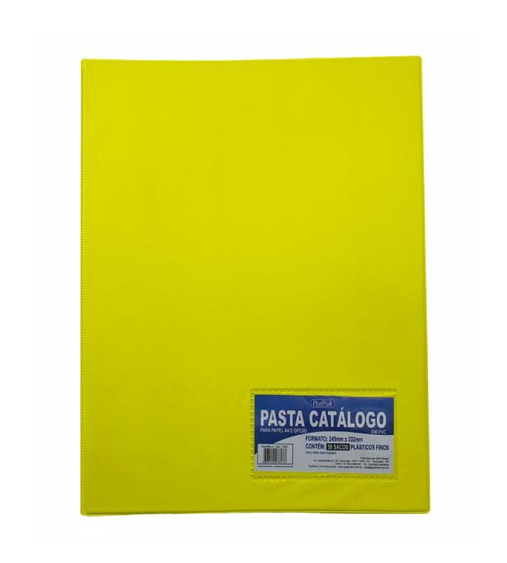 Pasta Catálogo PVC Ofício com Visor 50 Sacos Amarelo