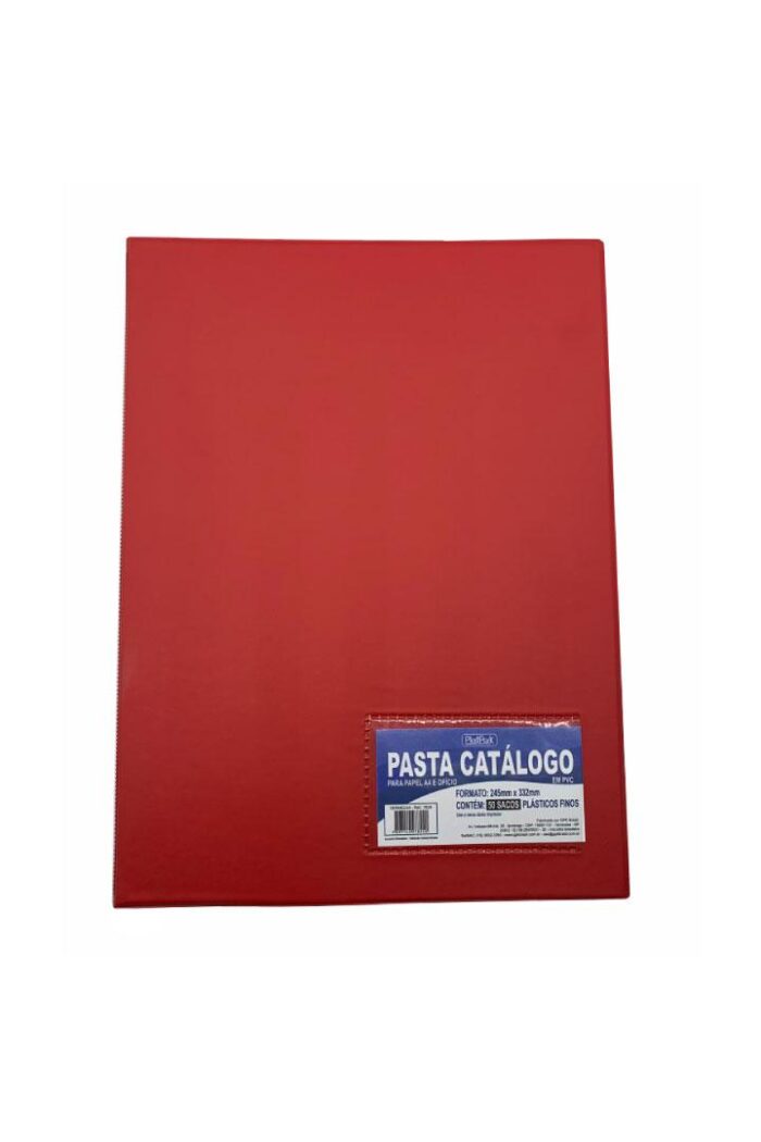 Pasta Catálogo PVC Ofício com Visor 50 Sacos Vermelho