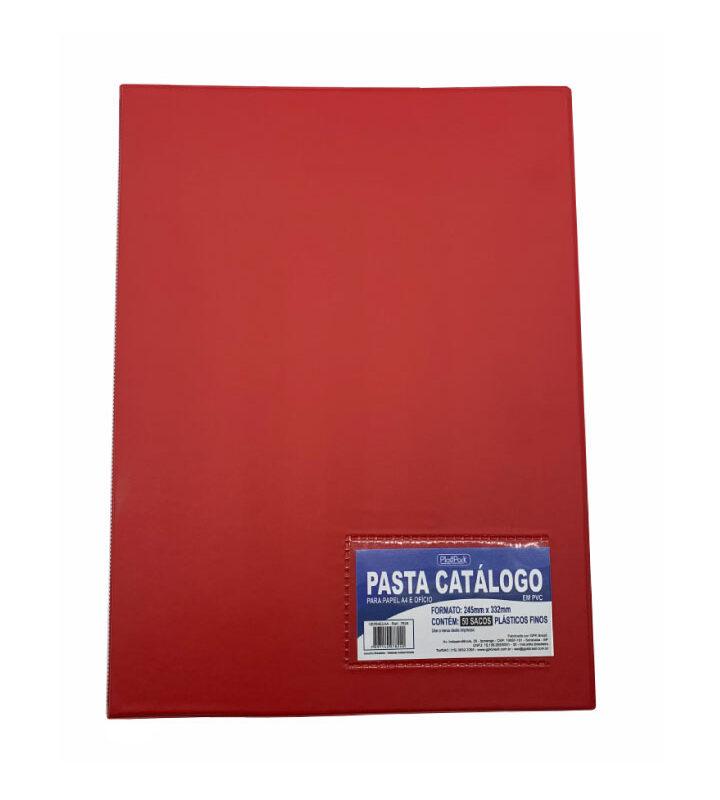 Pasta Catálogo PVC Ofício com Visor 50 Sacos Vermelho