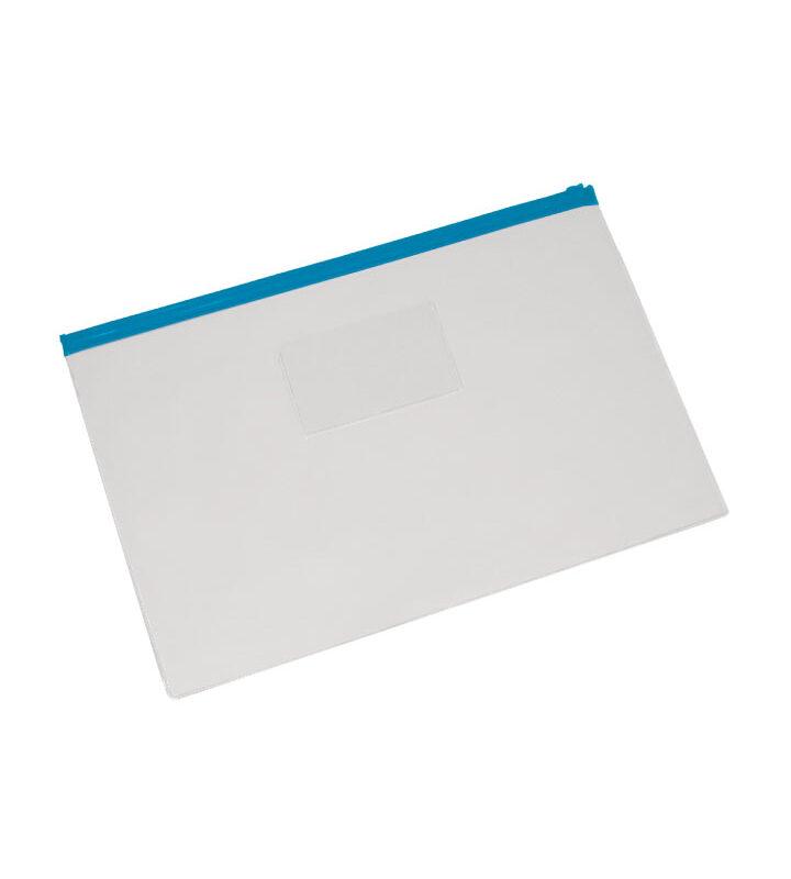 Pasta Zip PVC Cristal 244X360mm Ziper Azul com 5