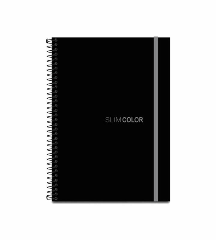 Caderno Colegial 1x1 80 Folhas Espiral Capa PP com bolsa e elástico Preto