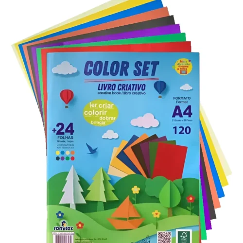 Color Set A4 120 Alta Gramatura 24 Folhas 8 Cores Livro Criativo 22x30 cm Sortido Romitec