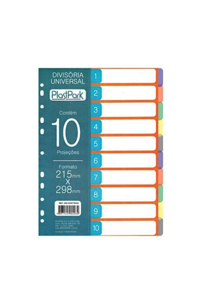 Divisória 215mm X 298mm 10 Posições Colorida Furação Universal