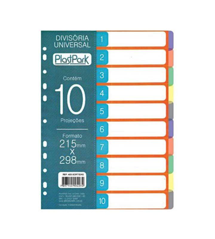 Divisória 215mm X 298mm 10 Posições Colorida Furação Universal