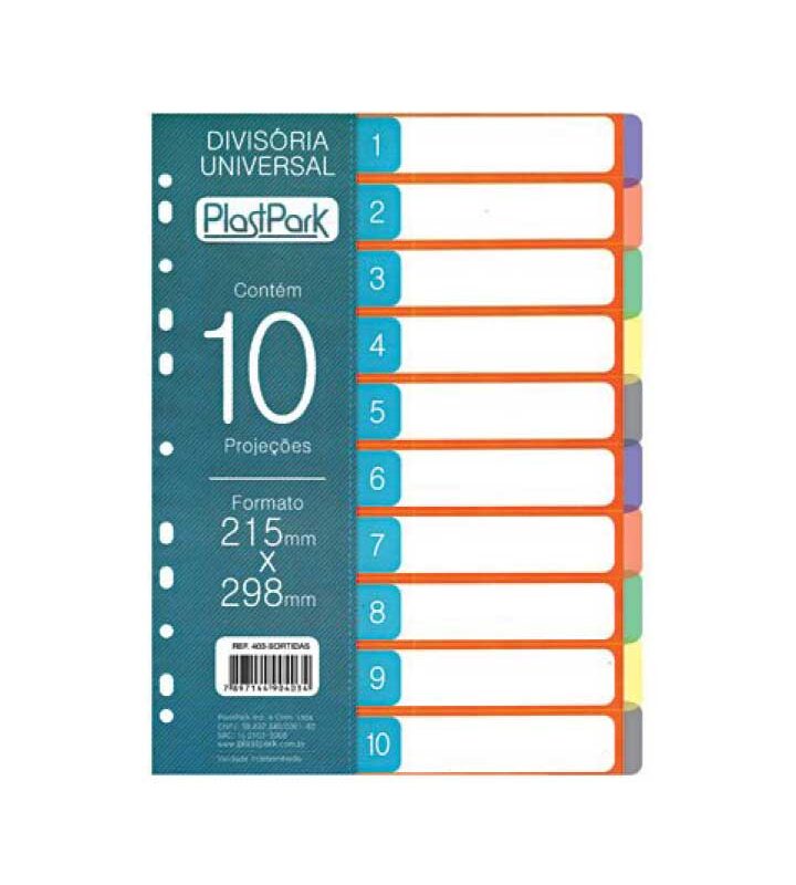 Divisória 215mm X 298mm 10 Posições Colorida Furação Universal