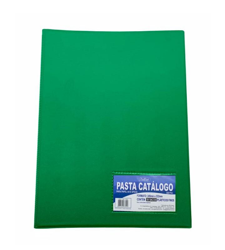 Pasta Catálogo PVC Ofício com Visor 50 Sacos Verde