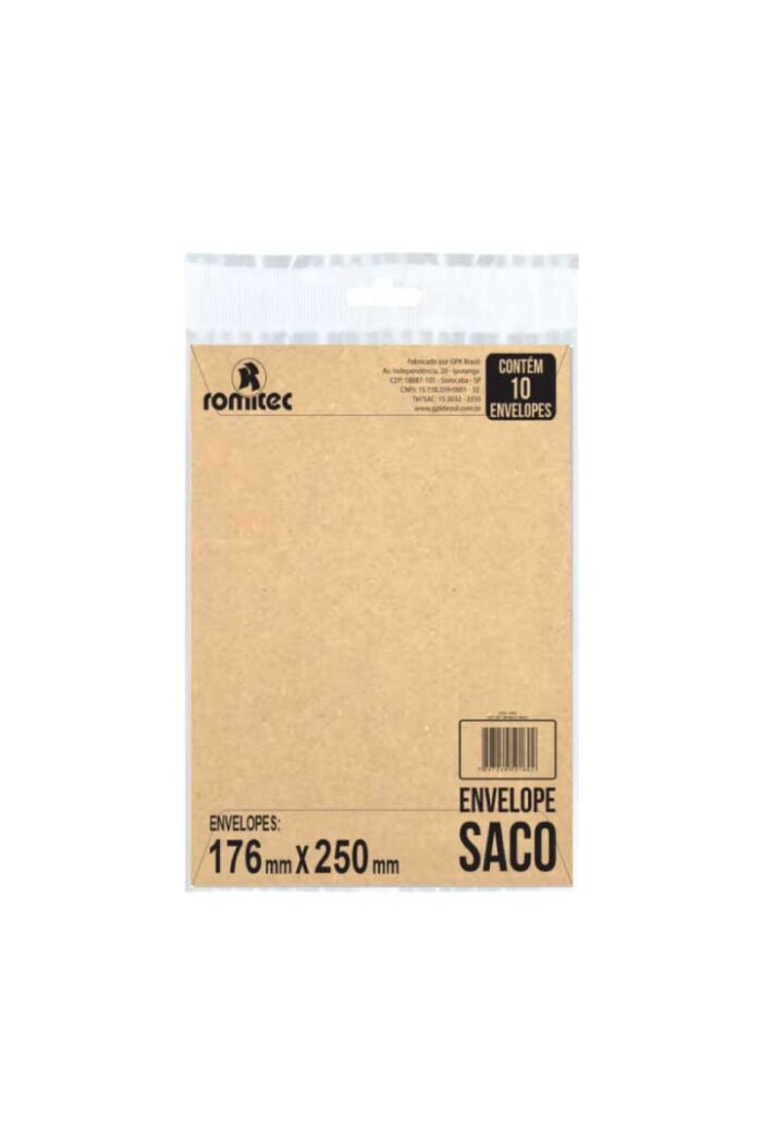 Envelope Saco Kn25 176mm X 250mm Natural com 10 - Imagem 2
