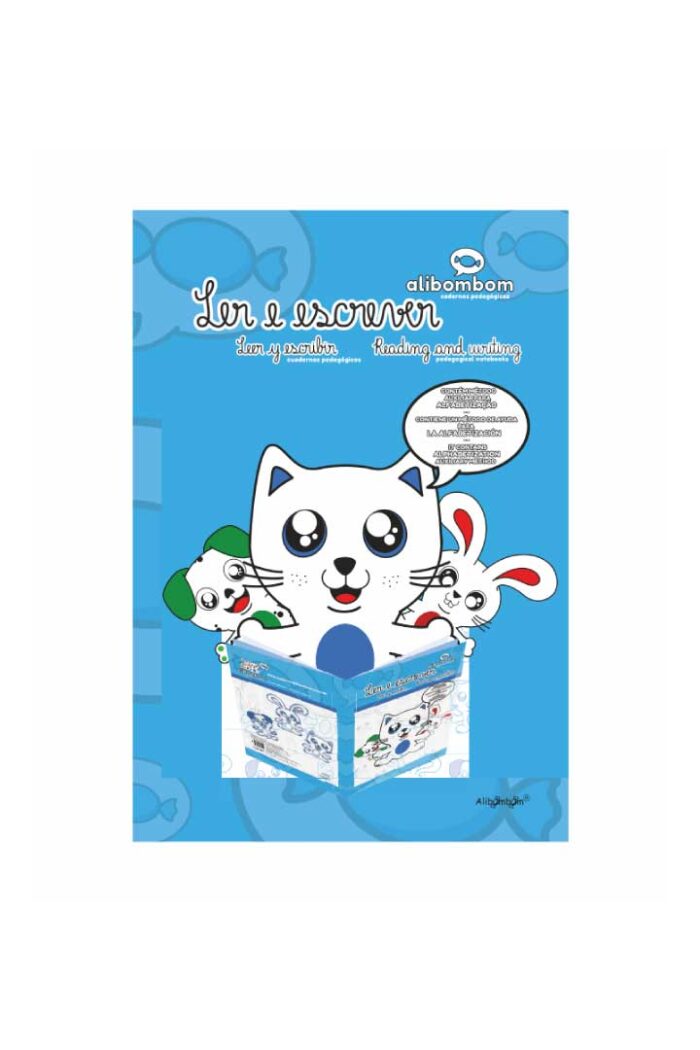 Livro Caderno Alibombom sem Pautas 60 folhas Flexível Margeado Azul