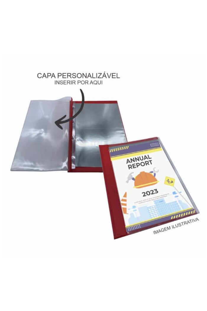 Pasta Catálogo PVC A4 Frente Transparente com 10 Sacos Vermelho - Imagem 2