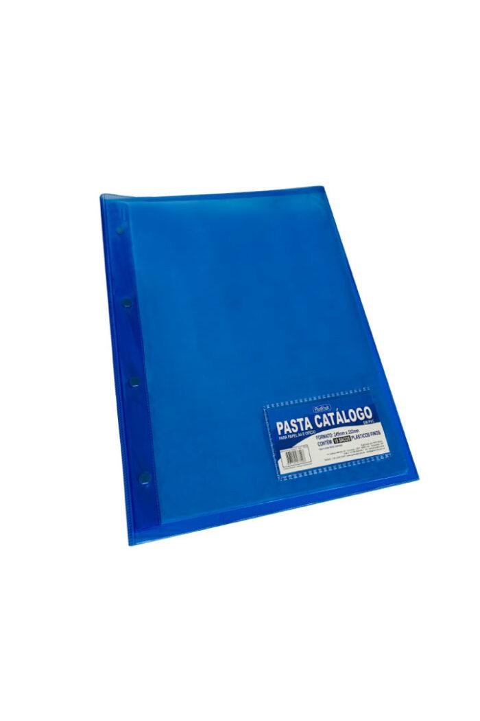 Pasta Catálogo PVC Ofício Flexível com 10 Sacos Azul