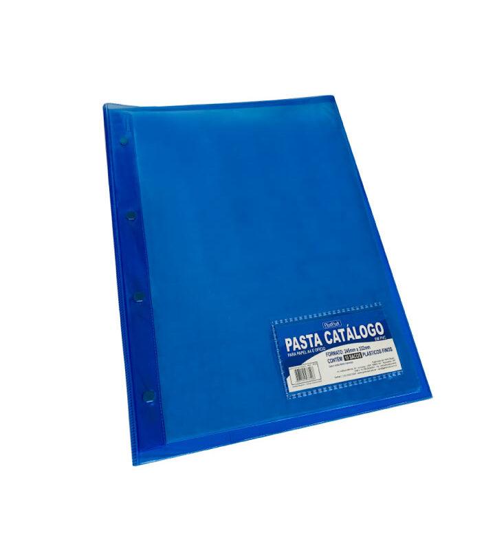 Pasta Catálogo PVC Ofício Flexível com 10 Sacos Azul