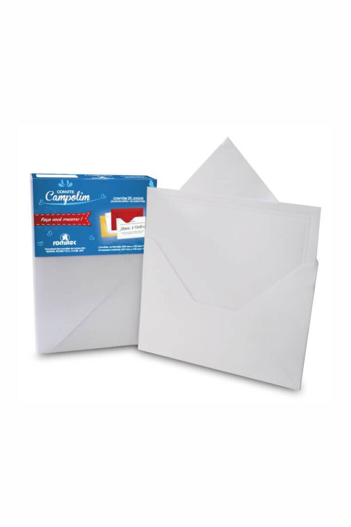 Envelope Convite 120 Alta Gramatura 207mm X 140mm e Cartões 205mm X 130mm Textura Linho Branco com 25