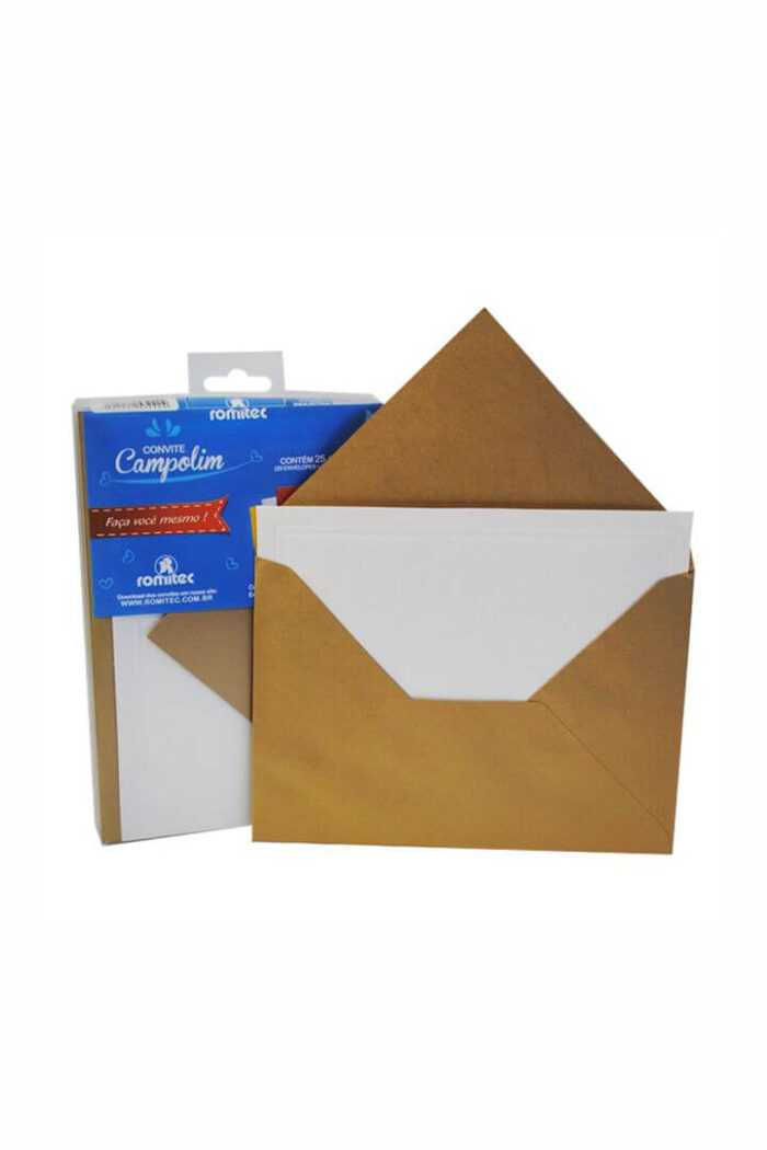 Envelope Convite 120 Alta Gramatura 207mm X 140mm e Cartões 205mm X 130mm Metálico Ouro com 25