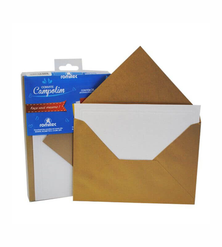 Envelope Convite 120 Alta Gramatura 207mm X 140mm e Cartões 205mm X 130mm Metálico Ouro com 25