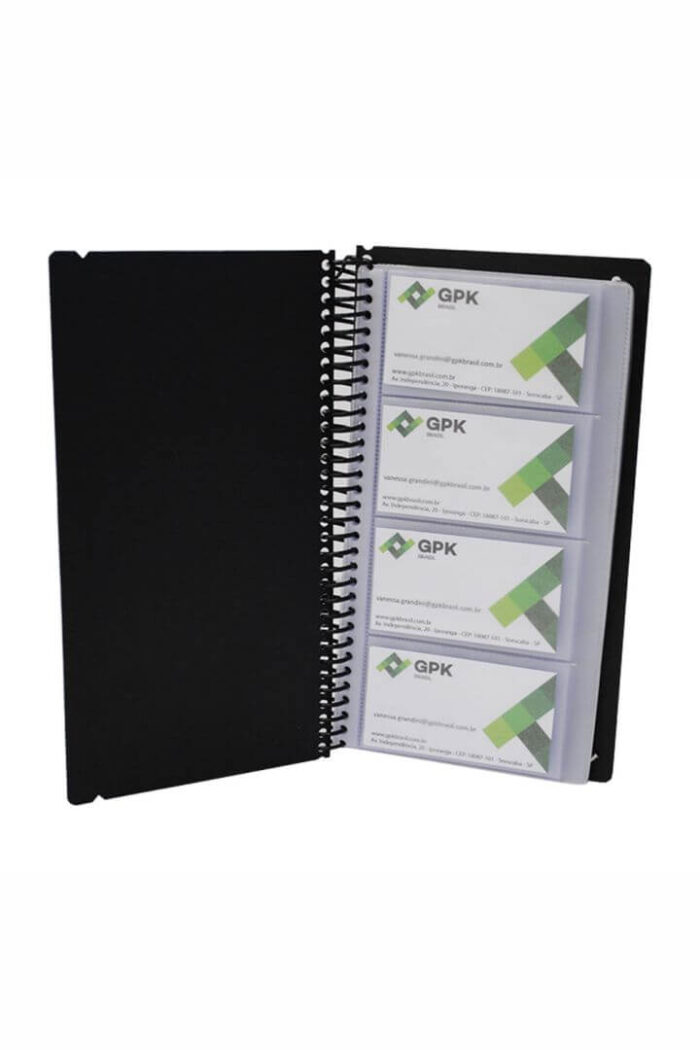 Porta cartão de visita PP com elástico para 80 cards frente e verso Preto