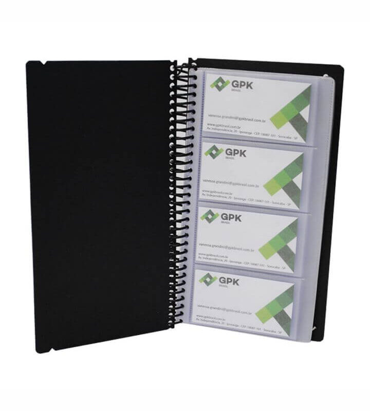Porta cartão de visita PP com elástico para 80 cards frente e verso Preto