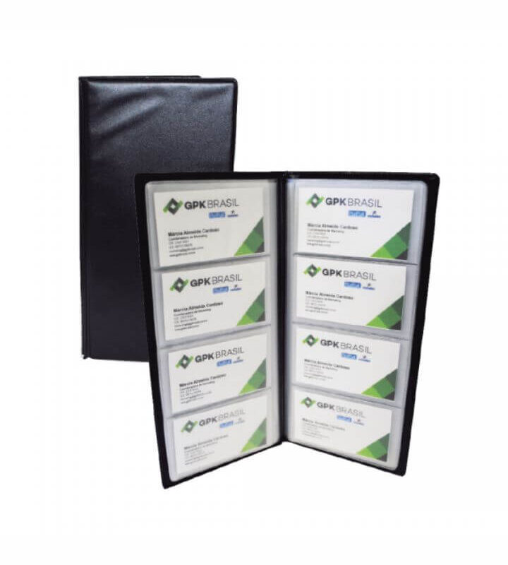 Porta cartão de visita PVC para 80 cards frente e verso Preto