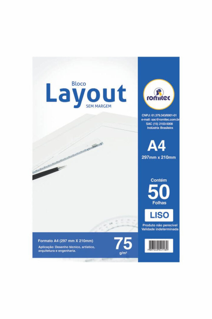 Bloco de Layout A4 com 50 folhas 75 GSM 210mm X 297mm com 5