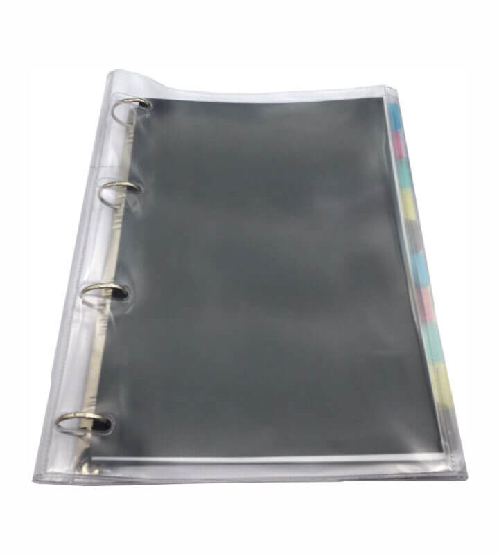 Fichário PVC Universitário 4 Argolas com 96 folhas e 10 divisórias Cristal/Preto