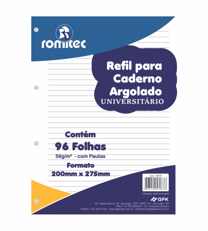 Refil Para Fichário Universitário Pautado 96 Folhas